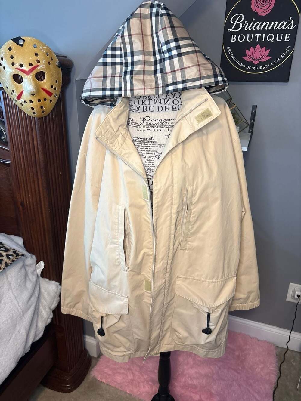 Burberry's Prorsum Nova Check Hooded Rain Parka Wind Breaker Jacket Mens XL USA